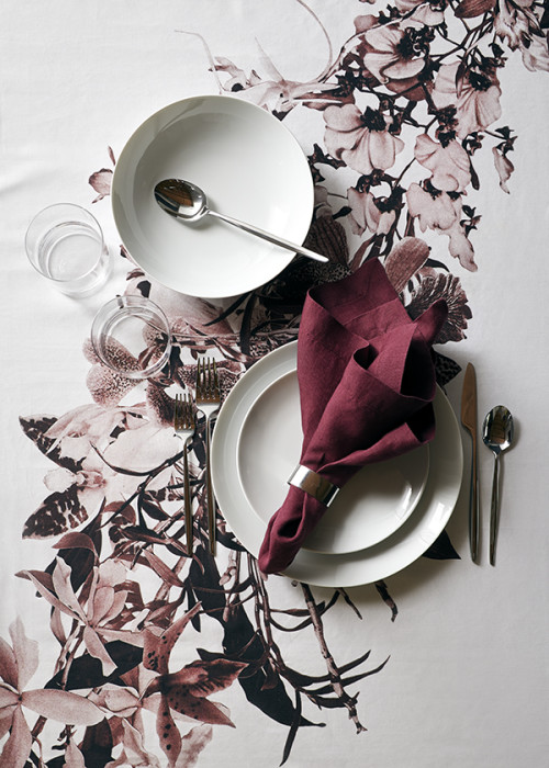 medaillon porcelain plates + dinnerware, and thanksgiving tablecloth