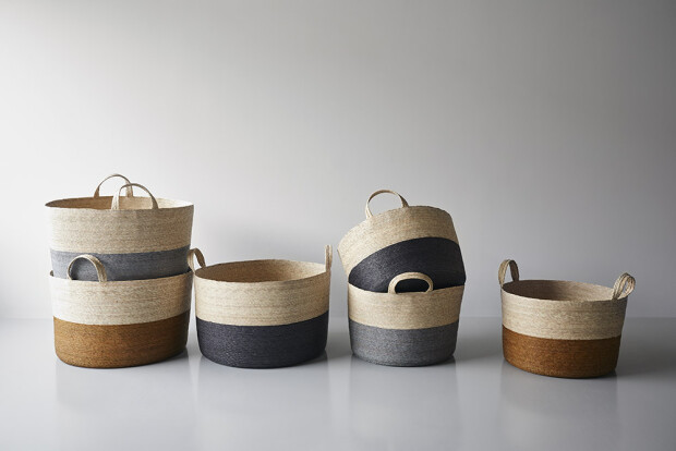 Loma baskets in ochre, gray and black band.
