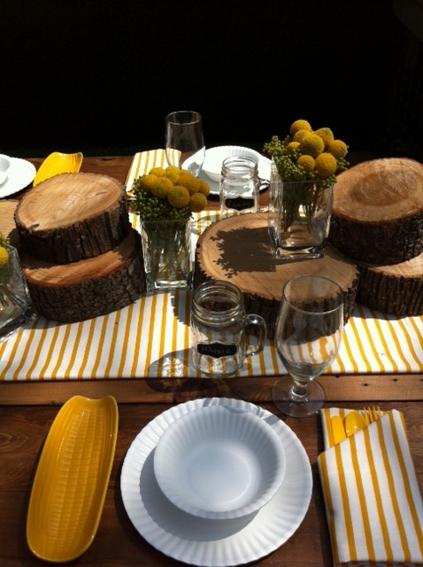 Unison Sailor Mustard Table Linens on set of "I Hate My Yard"